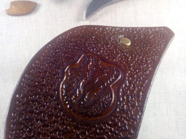 Zbliżenie na krokodyla skórzanej spinki do włosów.