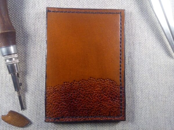 Widok od tyłu na skórzane etui na karty płatnicze z krokodylem.